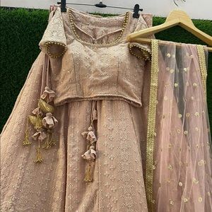 Pink with Gold Details | Lehenga Choli Sari Saree Dupatta